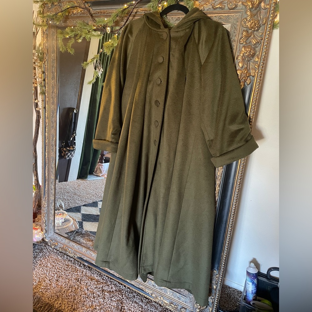 Olive Green Wool Hooded Cloak